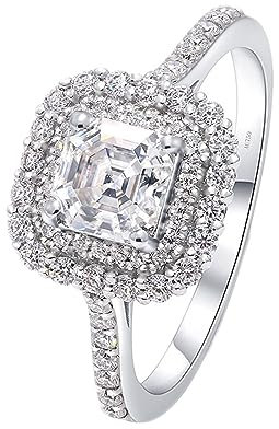 Whoiy Gold Ringe Frauen Echt Weißgold 585 Heiligenschein 2ct Moissanite Damenringe Verlobungsring 14K Eheringe für Damen Großer 49 (15.6)
