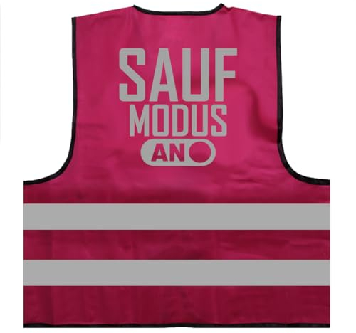 Sauf Modus An lustiges Fasching Karnval Kostüm Verkleidung Sprüche Warnweste BZW. Signalweste mit reflektierendem Aufdruck - Größe L/XL, Magenta