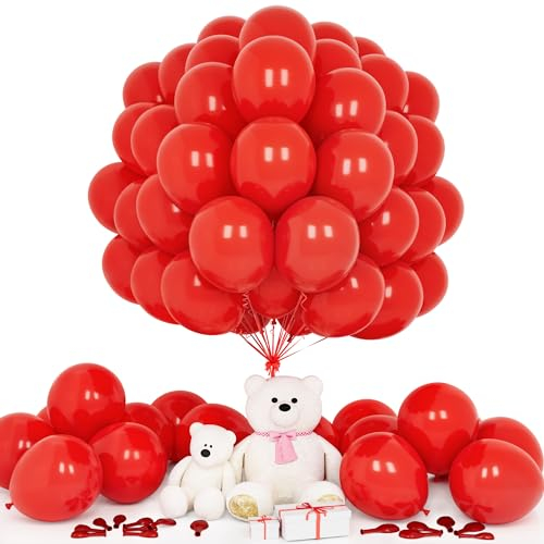 Teselife Ballons Rouge, 50Pièces 12Pouces Mat Rouge Latex Ballon Arche Guirlande Fille Femme Anniversaire Mariage Proposition Valentin Douche Nuptiale Diplôme Retraite Noël Fiançailles Déco