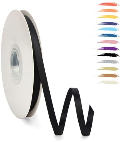 Schwarz 6mm Satinband 95 Meter, Polyesterband, verschönern Sie Ihre Bastelarbeiten und Feiern, ideal für Geschenkverpackungen, Dekorationen, Hochzeitsautoband, Bänder zum Basteln