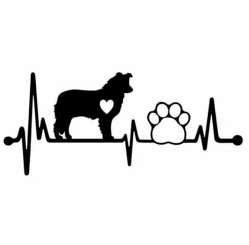 Autoaufkleber 15cm(5.9 Inch) Border Collie Herzschlag Liebe Kardiogramm Aufkleber Haustier Hund Wasserdicht Aufkleber Border Collie Lustige Aufkleber Stoßstange Schwarz Hundepfoten-Abdrücke Dekor