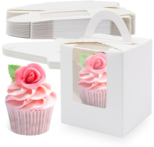 Aitvsfao Cupcake Boxes, 24 Pcs Individual Cupcake Box with Window, Cupcake Boxes Single Bakery Boxes with Inserts, Small Cake Boxes for Home, Bridal Showers, Weddings, Birthday, Party (24PCS-White)