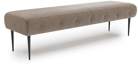 CAVADORE Sitzbank Amba, Trendige Polsterbank 3-sitzig für Küche, Esszimmer oder Wohnküche / Küchenbank passend zum 3-Sitzer Amba / 159 x 52 x 54 / Flachgewebe: Hellbraun