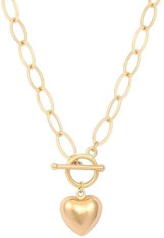 KOOUNUATA 18K Gold Love Heart Pendant Necklace for Women Dainty Oval Link Chain Layered Long Necklaces Toggle Lock Handmade Statement Jewelry 20”