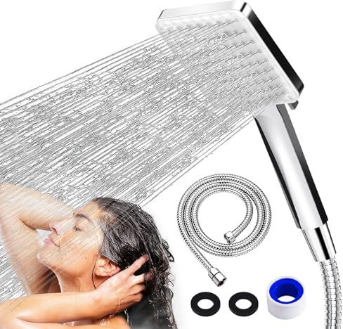 BOOTEEK Pommeau de Douche avec Tuyau 1.5M, Douchette à Main Haute Pression Universel Pommeau de Douche Anti Calcaire Amovible, Pommeau de Douche Economie Deau avec 6Modes de Pulvérisation, ABS Chromé