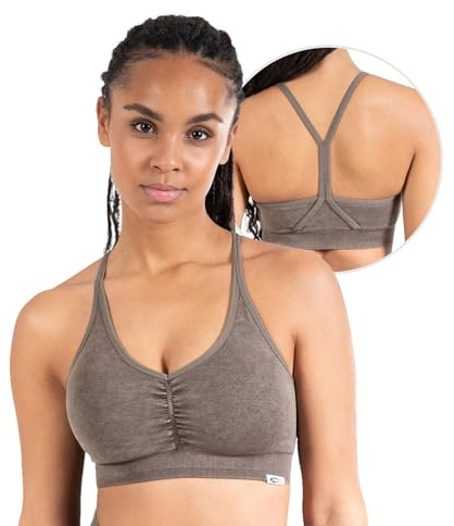SMILODOX Sport BH Damen - Batik Acid Scrunch Sport Bra - Blickdicht rutschfest Crop Top - Schöner Rückenausschnitt - Atmungsaktive Tank Top für Yoga Fitness Gym, Größe:XL, Color:Braun