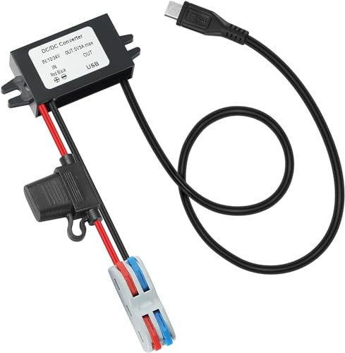 convertisseur buck usb, convertisseur 12/24V à 5V 3A 15W Max, convertisseur DC abaisseur 8-32V à 5V avec fusible étanche et bornes de câblage, convertisseur buck réglable