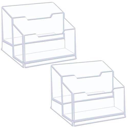 heavenlife Lot de 2 Porte Carte de Visite Acrylique, Présentoir de Carte de Visite, Support Carte de Visite Transparente à 2 Compartiments Contient Jusqu’à 200 Cartes pour Bureau