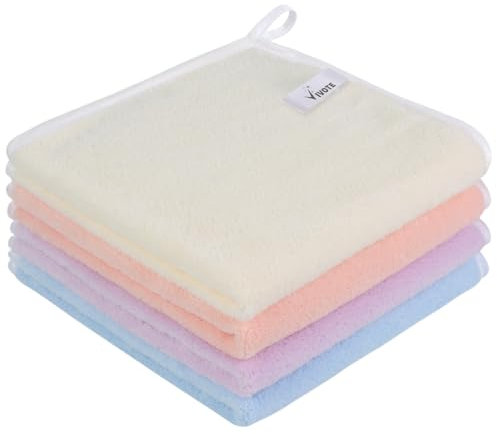 VIVOTE Lot de 4 essuie-Mains en Microfibre, Super Doux et absorbants pour Cuisine, Salle de Bain à Suspendre, 40 x 40 cm, Blanc + Rose + Bleu + Violet