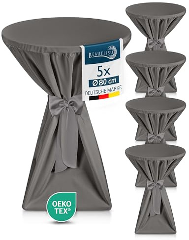 Beautissu 5X Premium Stehtischhusse Blickdicht rutschfest bügelfrei | Ø80-85cm anthrazit 40°C waschbar Stehtischüberzug Husse für Stehtisch Bistrotisch Bartisch Gastronomie Party Giulia Premium