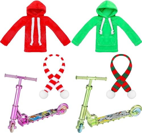 6 Stück Weihnachtselfe Zubehör Set,Elfenpuppe Kleidung,Weihnachtself Puppe Kapuzenpullover mit Schal,für Puppendekorationen Zubehör,Elfenpuppen Kleidungszubehör（B）