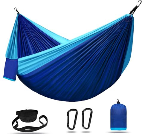 HAZBEN Portable Camping Hammock Tree Straps Hammock Perfect for Outdoor Indoor Beach Trip Patio Backyard for Gift (Navy & Lt Blue, Medium)