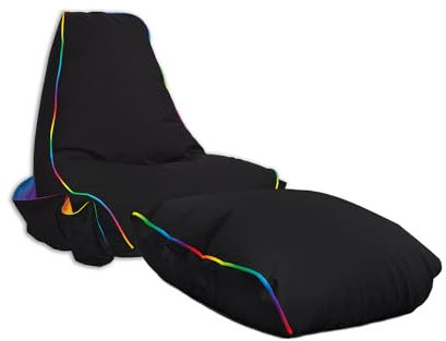 rucomfy Beanbags Rugame Gamer Bean Bag Chair with Pockets - Water Resistant - Soft Indoor for Kids & Teens - 70cm x 80cm x 70cm (LED, With Footstool)