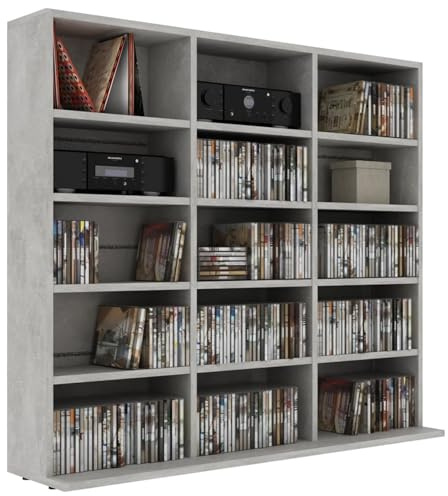 Mobile Porta CD, Scomparti Aperti 15 vani, Dimensioni 100x23x89,5 cm, Legno Multistrato, Mobile per Collezione CD e Dvd, Libreria per Soggiorno, Studio e Camera da Letto