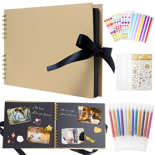 KASURE Fotoalbum, Scrapbooking, 20 x 30 cm DIY Klassen-Fotoalbum, Fotobuch mit 40 schwarzen Seiten, Geschenke für Baby, Kinder, Hochzeit, Reisen, Geburtstag (Khaki)