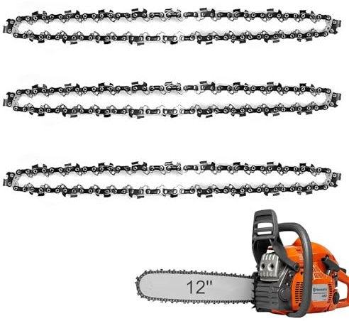 3 Pack Chainsaw Chain for 12 Inch (30cm) Bar, 3/8 LP 45 Drive Links, Replacement Chain fits for Dolmar Echo Bosch Einhell and More