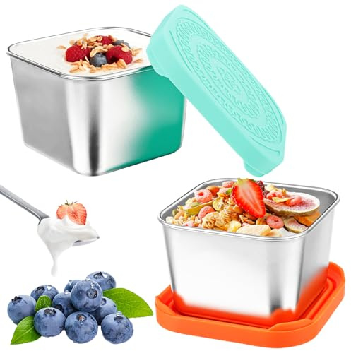 Fonyet 2 Stück Edelstahl Kleine Dose mit Deckel 200ml Gefrierdosen Klein Edelstahl Frischhaltedosen Dip Behälter Multifunktionale Metalldosen Dip Schalen