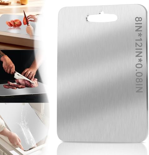 Tabla de cortar de titanio LILEEE, 100% puro, resistente y duradera, doble cara, ligera y portátil, ideal para cocinar en casa y al aire libre, plata, 10in*14in, 0.08 pulgadas