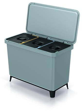 Mülleimer Küche Kunststoff 3 Fächer | Abfalleimer 3x10L mit Deckel und herausnehmbarem Rahmen zum Einhängen von Abfallsäcken | Küchenabfalleimer mit Wandhalterung | Mülltrennung - Grau