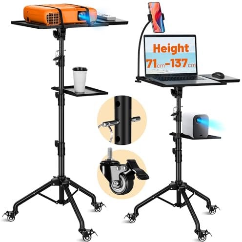 CAHAYA Support de Projecteur Mobile sur Pied: Pied Polyvalent avec Roulettes Métalliques, Plateau Réglable 71-137 cm, Rotation 180°, Charge 14 kg, Idéal pour Projecteurs, Ordinateurs, Partitions