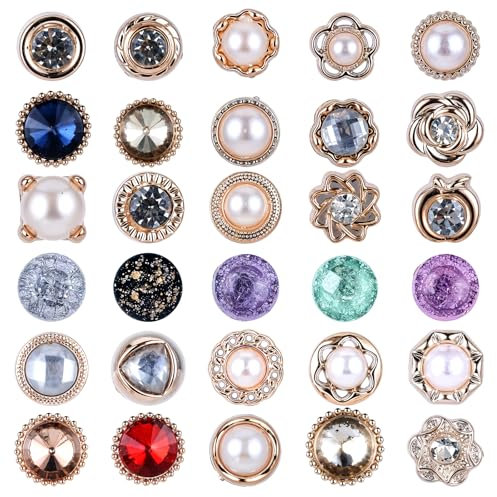 Broschen für Kleidung, 30 Stück Gemischte Farben Juwel Brosche Damen Perlen Blumen Edelsteine Knöpfe Ohne Nähen Anstecker Pin Wunderschön Buttons Selber Machen Anstecknadeln Pins, für Kleider Cardigan