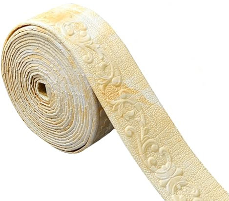 bechoanigel Zierleisten Selbstklebend Gelblich Weiß,10mx8cmX5mm, Selbstklebende Bordüre Wasserfester, Stuckleisten Wand, Bordüre Selbstklebend, Geeignet für Flure, Wandgemälde, Decken, Ecken, Linien