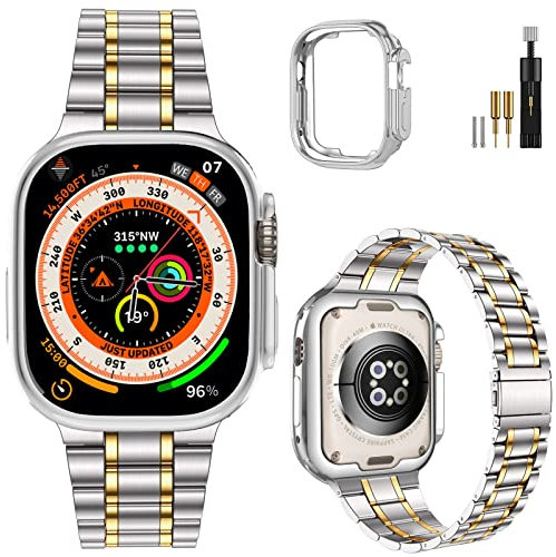 MioHHR Correas Compatible con Correa Apple Watch 49mm, Correas de Reloj de Acero Inoxidable con Caja, Correa Apple Watch Ultra 2/Ultra