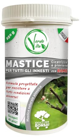 Verdevita Mastice per Innesti e Potature - Pasta Cicatrizzante Anti Batterica con Rame - Mastice per Ferite Piante Alberi