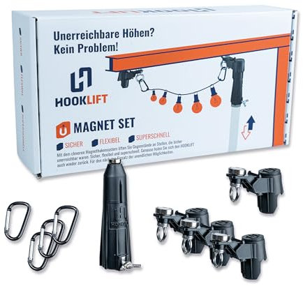 Hooklift-MAGNET SET das neuartiges Magnet-Haken-System für ein Sicheres, Flexibles und Schnelles Aufhängen von Gegenständen an Metall-Oberflächen - Keine Leiter notwendig! Das ideale Geschenk!