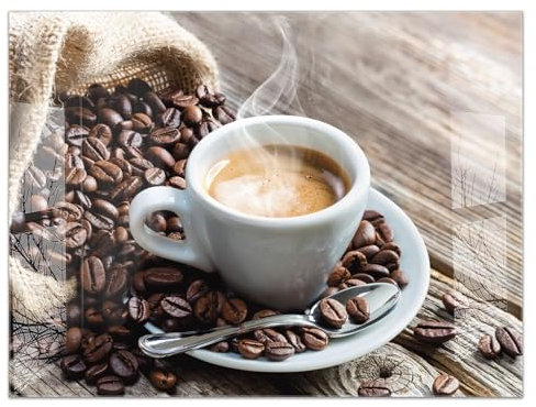 timalo Küchenbild aus Acrylglas modernes Wandbild Glasbild Deko Küche XXL Bild wie Glas | 80x60cm Kaffee, Espresso, Kaffeebohnen, rustikales Holz, Café Atmosphäre