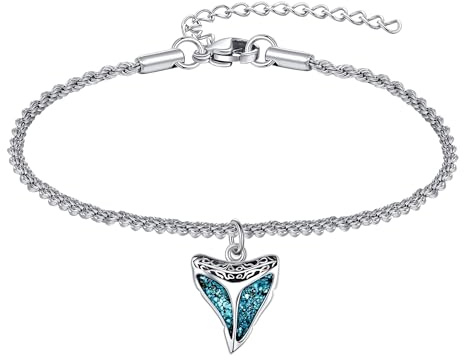 CUPENDA Hai-Armband Sterling Silber Türkis Haifischzahn Anhänger Armband Ozean Strand Schmuck für Frauen Männer Surfer