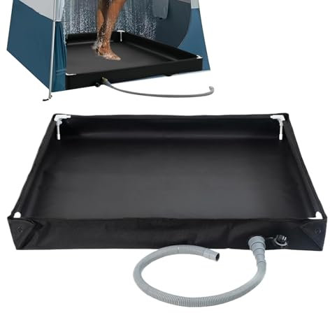 Doccia Portatile, Base Doccias da Campeggio, 80x80x10cm Piatti Doccia Portatile, Base Doccias Pieghevole, con Tubo di Scarico, per Trekking e Tende da Camping