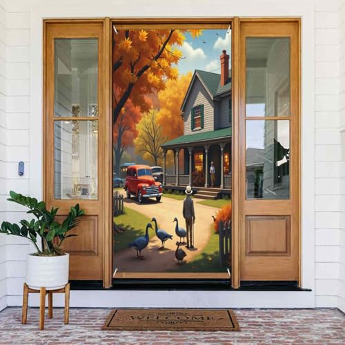 Türabdeckungen Dekorationen – Frühling Sommer Classic Car Red Print No.5 Türbanner für vorne, Winter Herbst Schild Abdeckung Banner hängende Hintergrund für Outdoor Indoor Eve Wall Decor Supplies 6x3