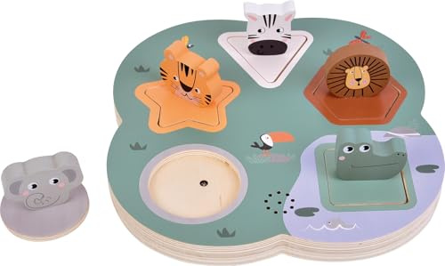 small Foot Setzpuzzle 3D Tierlaute „Safari“ aus FSC® 100%-zertifiziertem Holz, Holzpuzzle mit 5 Tieren, Lernspielzeug mit Soundeffekten, für Kleinkinder ab 1 Jahr, 12756