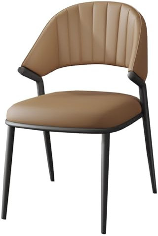 Natliedop Esszimmerstühle, Mid-Century Modern, gepolsterter Lederstuhl für die Küche mit ergonomischer Rückenlehne, Wohnzimmerstuhl mit Metallbeinen für Konferenzräume (Khaki, Schwarze B