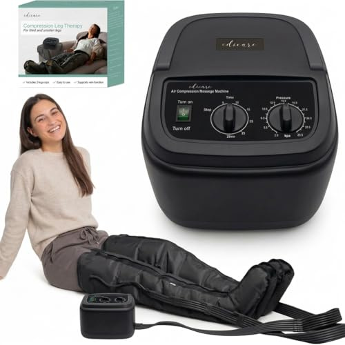 Edicare, Pressoterapia Linfodrenaggio, per Casa, Professionale, Apparecchio Massaggiatore, Gambe e Piedi, Anticellulite, 6 Camere d’aria (Dispositivo e gambali - Nero)