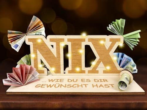 Nix Geschenk Nix Geldgeschenke Geburtstag Geldgeschenke Verpackung Lustiges | Geldgeschenk mit LED, Kreatives Geburtstagsgeschenk aus Holz für Geburtstag Hochzeit Jugendweihe Reisen