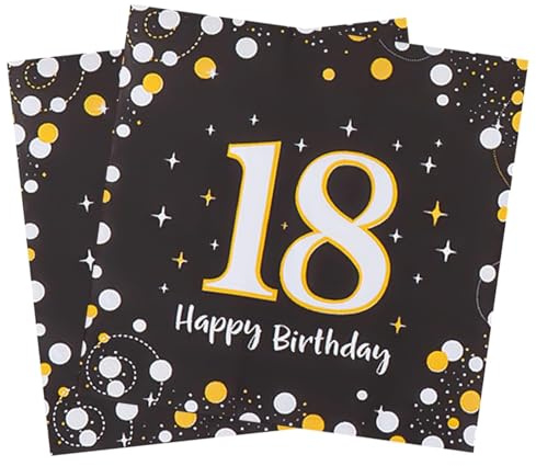 TaimeiMao 40 Stück 18. Geburtstag Deko Servietten,Servietten 18. Geburtstag | Deko 18. Geburtstag Junge Servietten,Schwarz Gold Papierservietten,Happy Birthday Geburtstagsdeko Tischdekoration