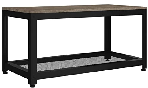 SDWEHBJ Rechteckiger Couchtisch, Doppelstöckiger Kaffeetisch, Moderner Sofa-Beistelltisch für Wohnzimmer, Schlafzimmer, Grau und Schwarz 90x45x45 cm MDF und Eisen