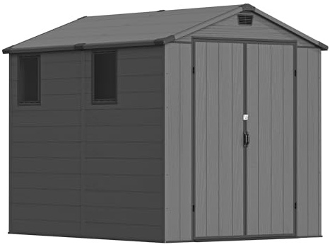 Devoko 6x10 Gartenhaus Kunststoff 11.6m³, 185x300x210 cm Gerätehaus mit Boden, Geräteschuppen, Fahrradschuppen mit Abschließbar Tür, Wetterfest für Garten Rasen, Dunkelgrau