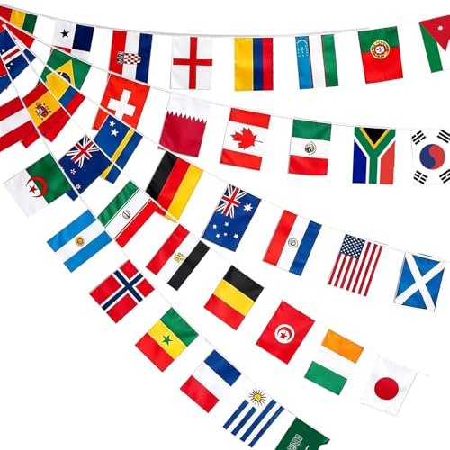48 Drapeaux du Coupe du Monde, 48 Drapeaux du Coupe du Monde Football 2026 Bunting Double Face en Tissu Polyester Guirlande pour Décor Football Fans Bar Jardin Clubs Sportifs