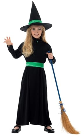 Smiffys Wicked Witch Costume, Black with Dress, Belt & Hat, Halloween Child Fancy Dress, Witch Dress Up Costumes