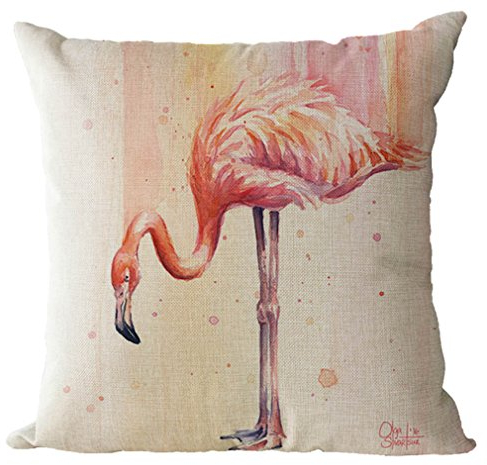 Nunubee Flamingo Kissenbezüge 45 x 45 cm Leinen Zierkissenbezüge Dekorative Kissenbezug Dekokissen Sofakissen Lendenkissen Wurfkissenbezug Kissenhülle, Modell 12