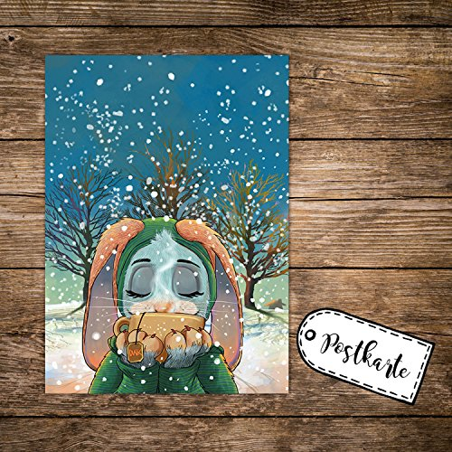 ilka parey wandtattoo-welt A6 Weihnachtskarte lustige Postkarte Weihnachten Print Hase im Schnee mit Tee pk123
