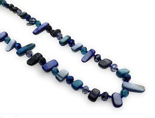 Brandelia - Collier long multicolore - En nacre et perles de verre - Pour femme - En plusieurs modèles bleu ciel