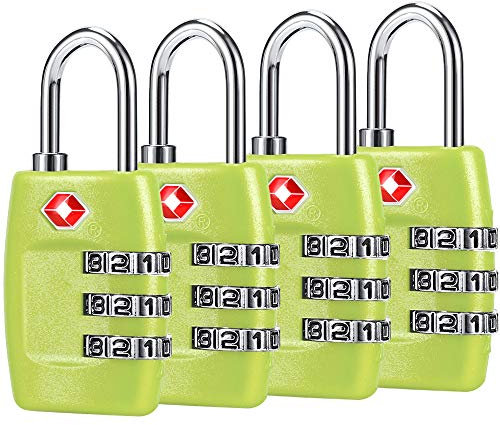 TSA - Lucchetto per bagagli (4 pezzi), con combinazione a 3 cifre, approvato per valigie e bagagli (verde1)