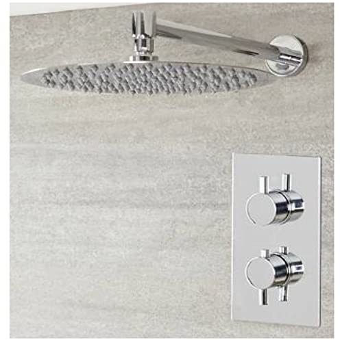 Milano Mirage Thermostatic Mixer Valve 200mm Wall Mounted Round Shower Head - Chrome
