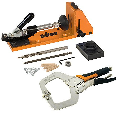 PREMIUM Pocket Hole Jig Set & Clamp - Angled Drilling Kit - 12mm to 38mm Wooden Boards - 7 Piece Bundle - Jig | Step Drill | Collar & Key | Screws | Pine Plugs | Square Drive Bit & Instructions