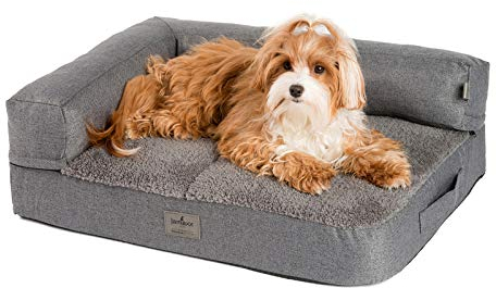JAMAXX Premium 2-in-1 Hunde-Sofa - Orthopädisch Memory Visco, Abnehmbare Polster, Abnehmbarer Bezug Waschbar, Weiches Fleece oder Lammfell/Sherpa, PDB3014 (S) 65x50 grau+grau Fleece