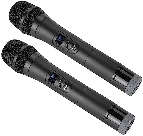Lazmin 1-zu-2-Funk-VHF-Handmikrofon, professionelles Handmikrofon mit Empfänger für Karaoke/Geschäftstreffen(Schwarz)